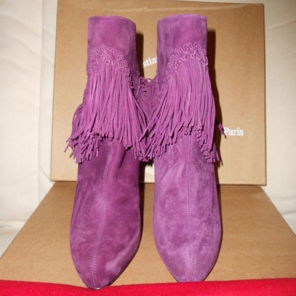 Christian Louboutin ROM 120 Suede Fringe Platform Ankle Bootie Boots - Picture 8 of 15